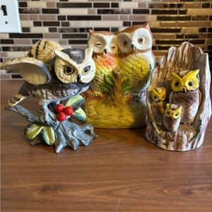 Vintage Collection of Owl Figurines Set of 3